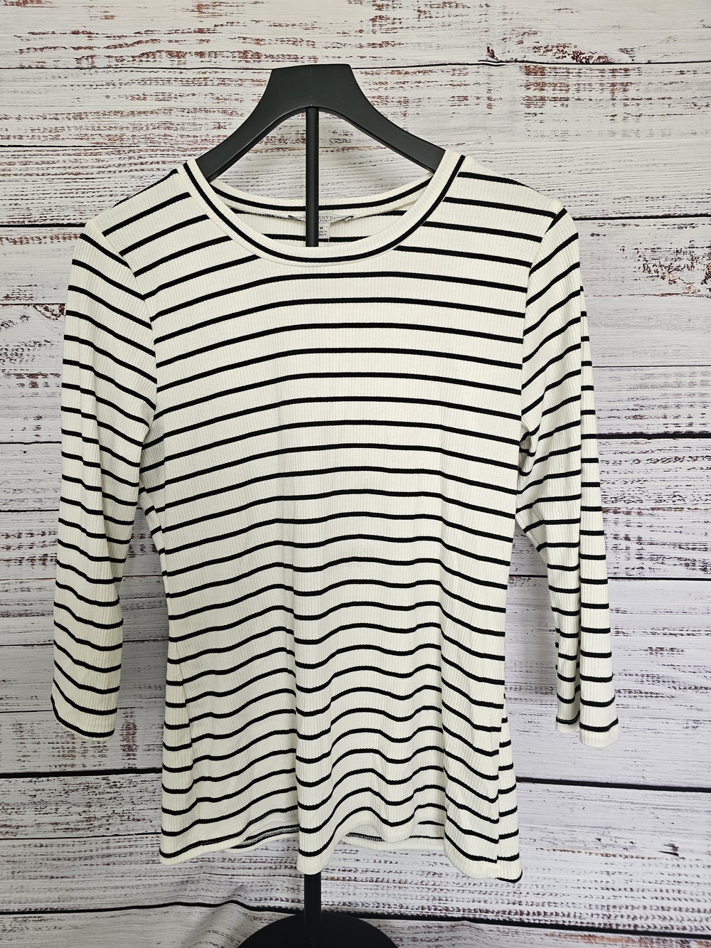 Green Envelope Black & White Striped Ribbed Long Sleeve Top
